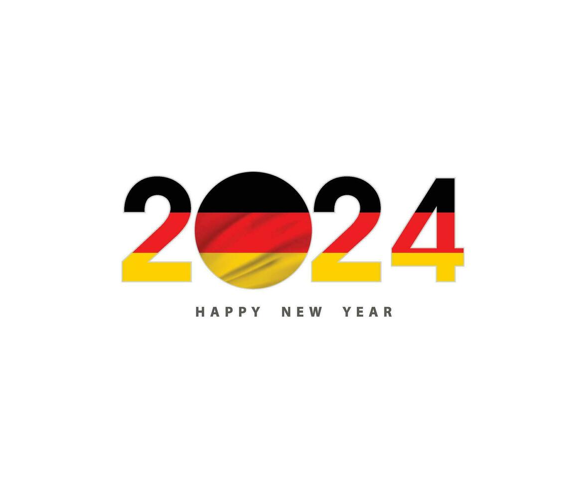 The New Year 2024 concept with the German flag and symbol, 2024 Happy New Year German logo text design can use the calendar, Wish card, Poster, Banner, Print and Digital media, etc. Vector