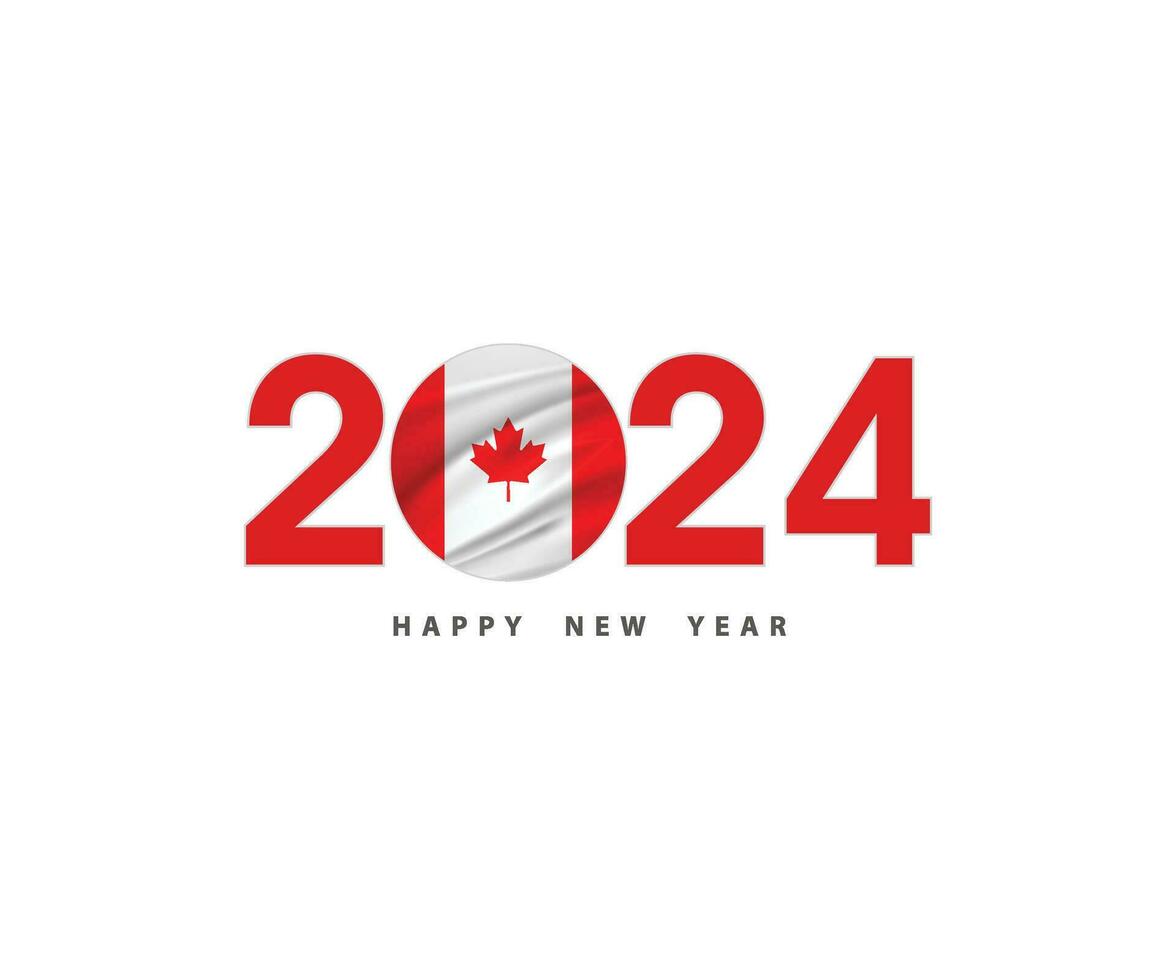 The new year 2024 with the Canadian flag and symbol, 2024 Happy New Year Canada logo text design, It can use the calendar, Wish card, Poster, Banner, Print and Digital media, etc. Vector illustration