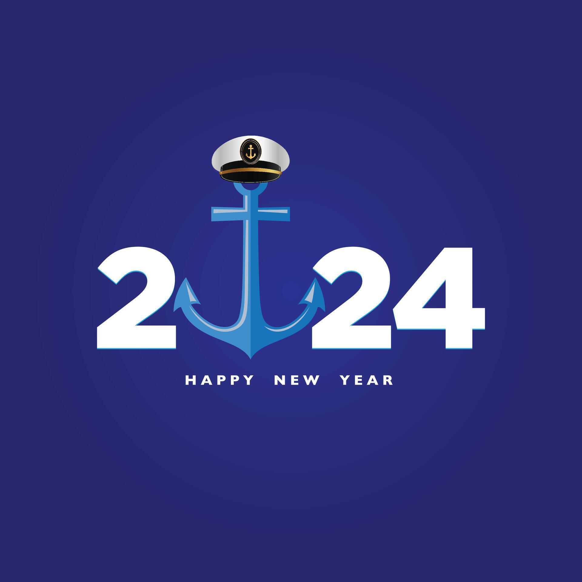 Navy New Year 2024 Concept, Navy officer, Soldier cap, Anchor, and