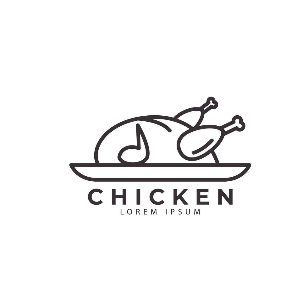 A la parrilla pollo modelo logo línea Arte restaurante minimalista vector icono diseño