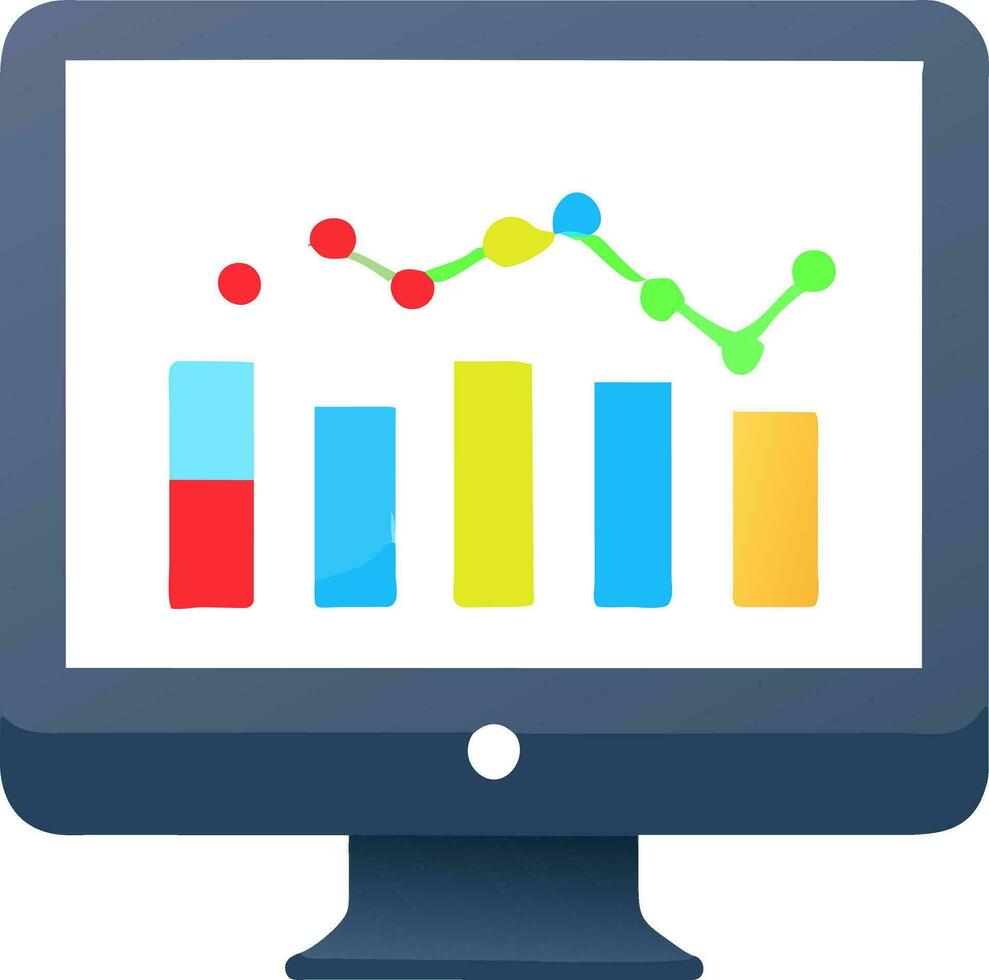a computer monitor with a bar chart on it vector