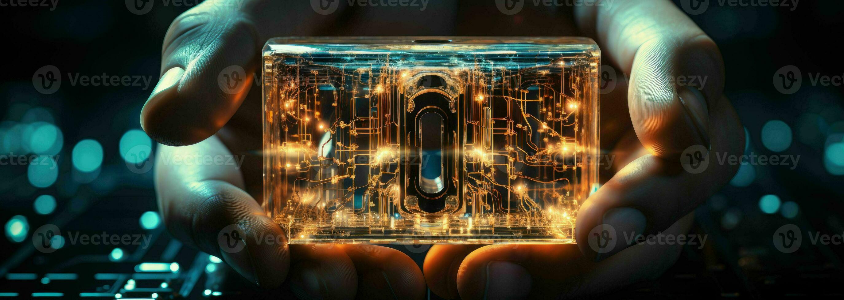 AI generated Cyber security, Hand hold digital padlock, Login verified identity credentials on network of data protection technology.Online internet authorized access photo