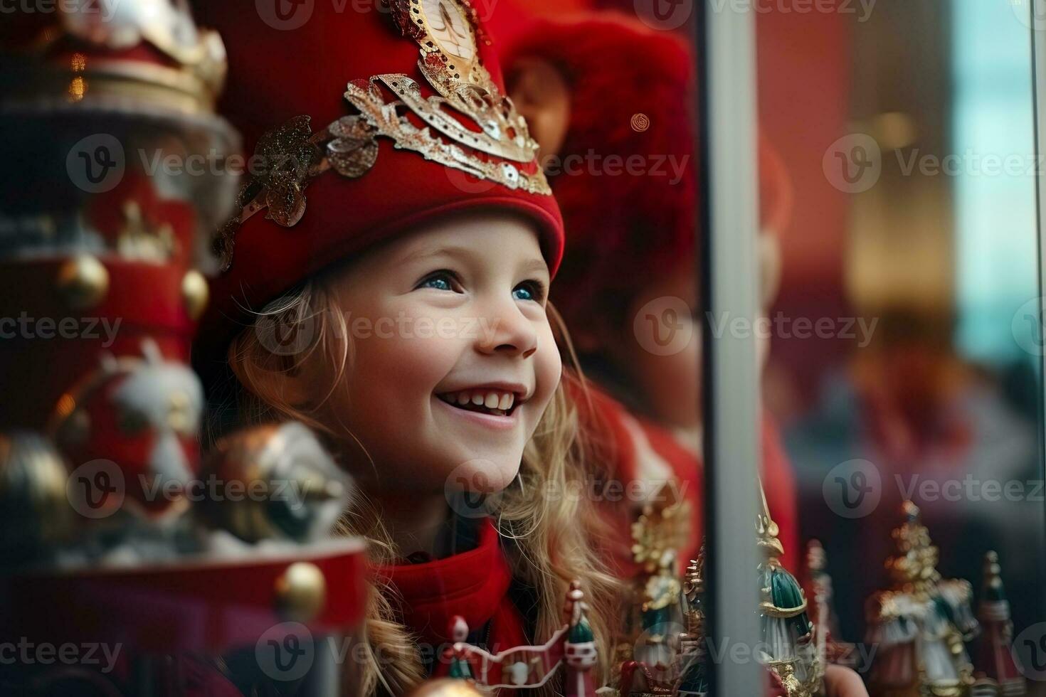 AI generated children looking a window of a christmas shop on christmas day photo