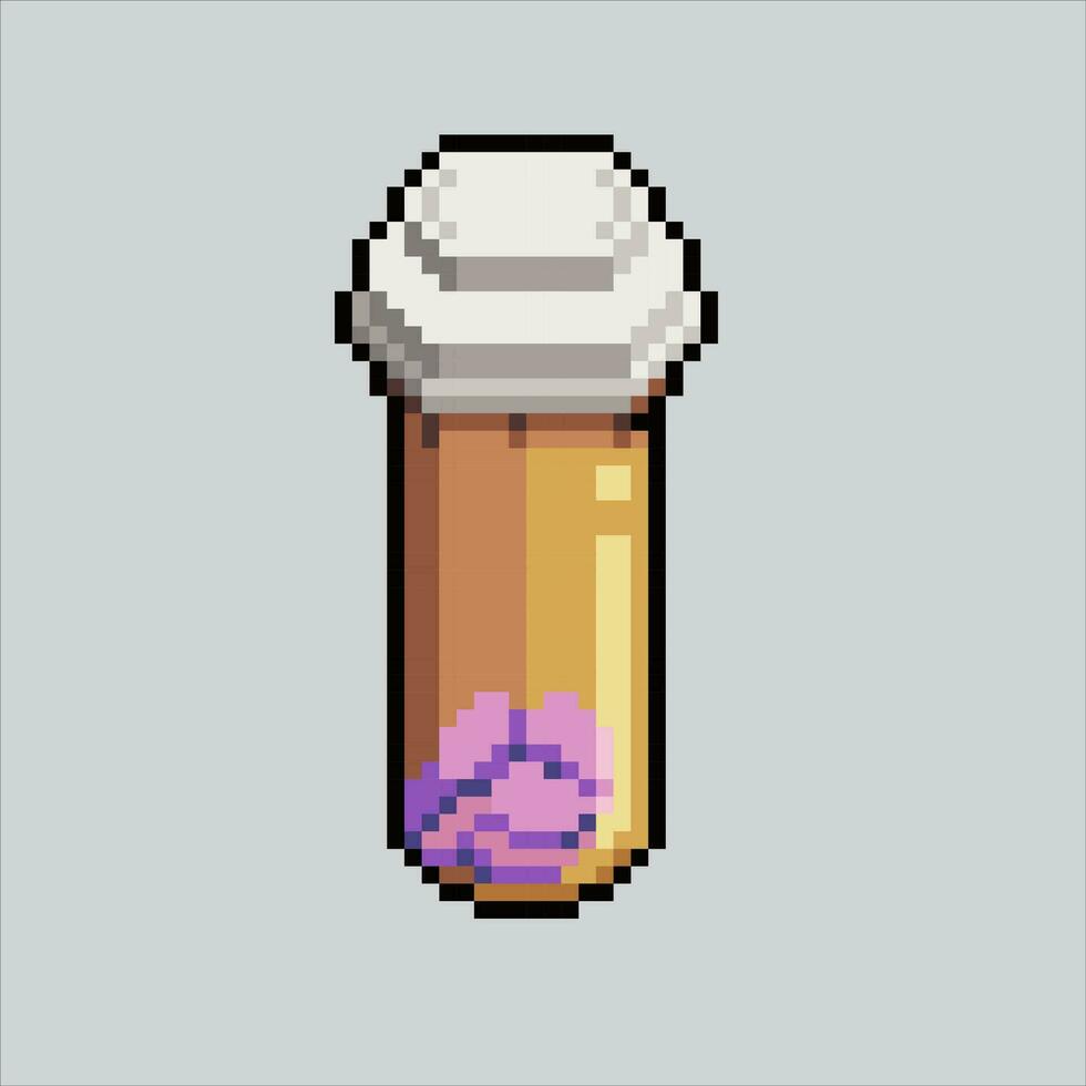 Pixel art illustration Medicine Bottle. Pixelated Bottle. Medicine Bottle pills pixelated for the pixel art game and icon for website and video game. old school retro. vector