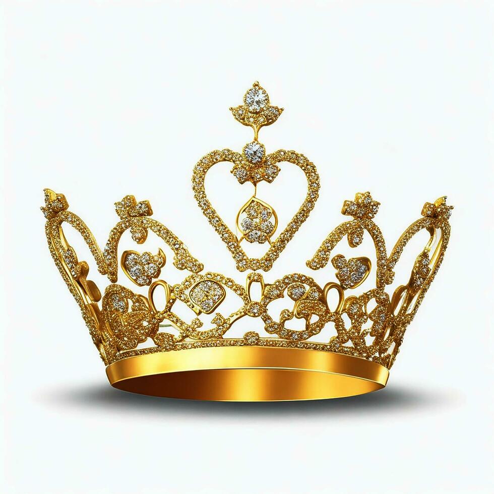 AI generated Golden crown with diamond icon white background ai generated photo