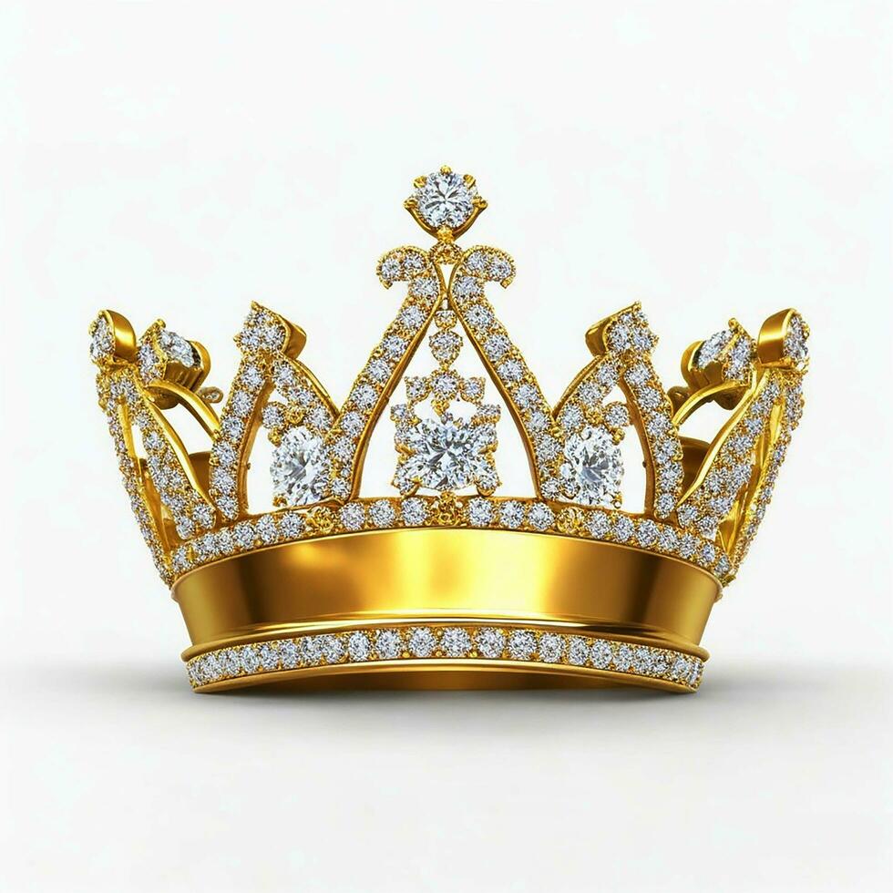 AI generated Golden crown with diamond icon white background ai generated photo