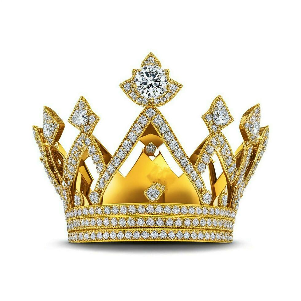 AI generated Golden crown with diamond icon white background ai generated photo