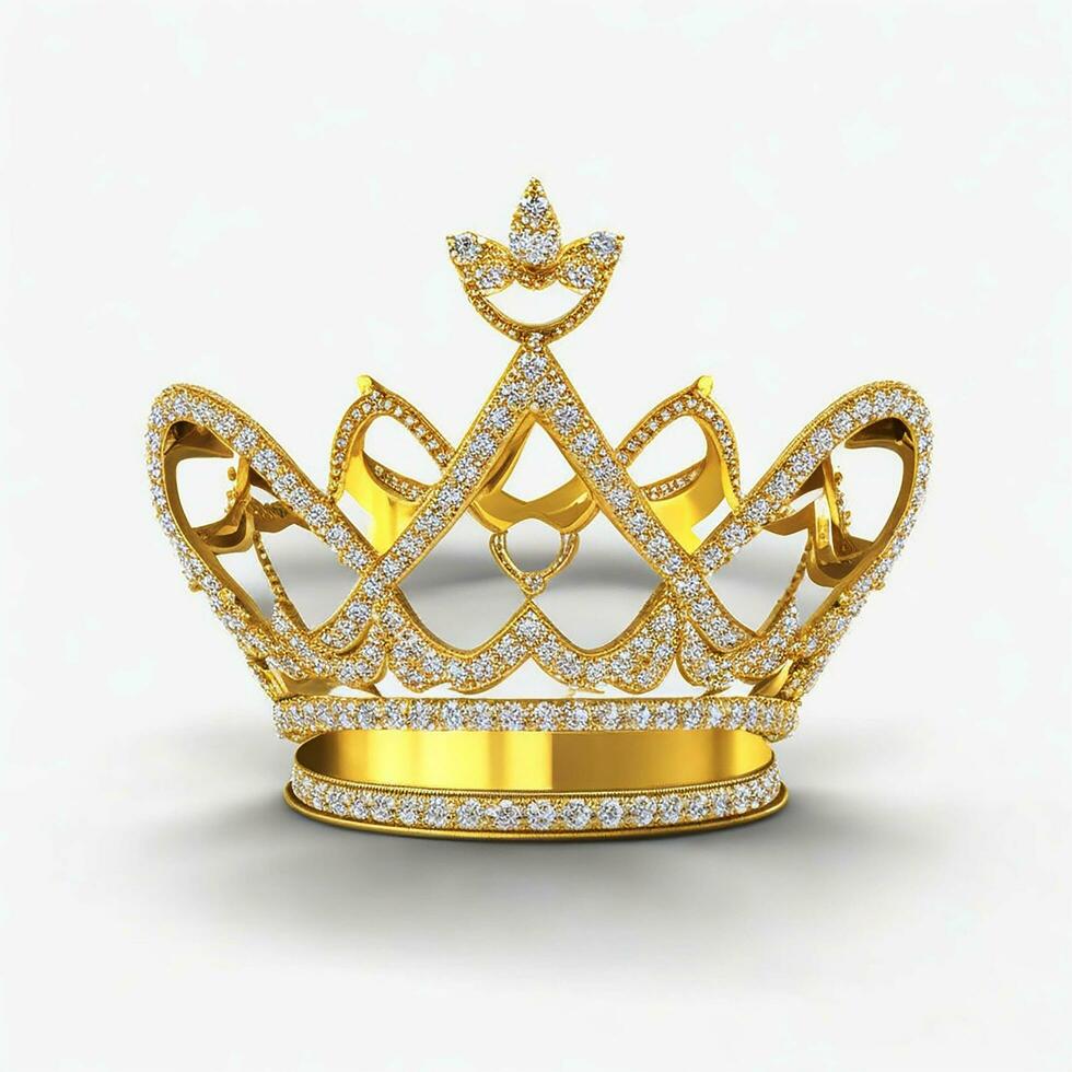 AI generated Golden crown with diamond icon white background ai generated photo