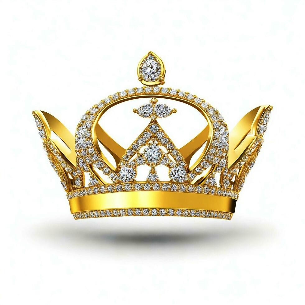 AI generated Golden crown with diamond icon white background ai generated photo