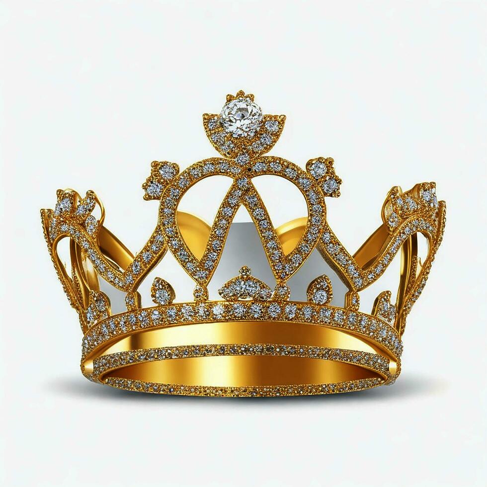 AI generated Golden crown with diamond icon white background ai generated photo