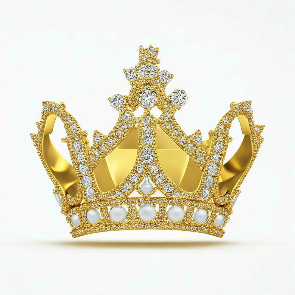 AI generated Golden crown with diamond icon white background ai generated photo