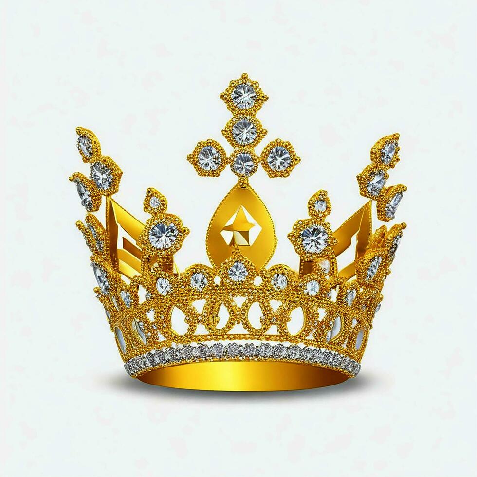 AI generated Golden crown with diamond icon white background ai generated photo