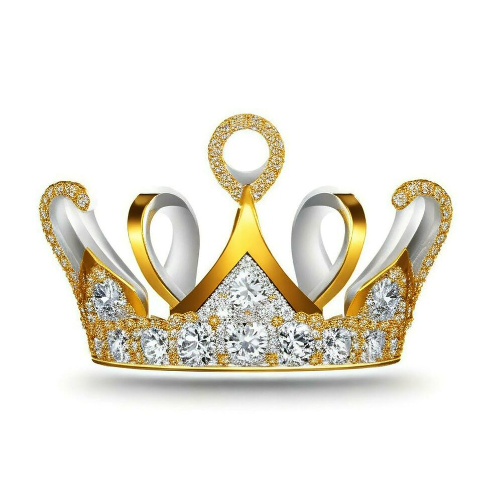 AI generated Golden crown with diamond icon white background ai generated photo