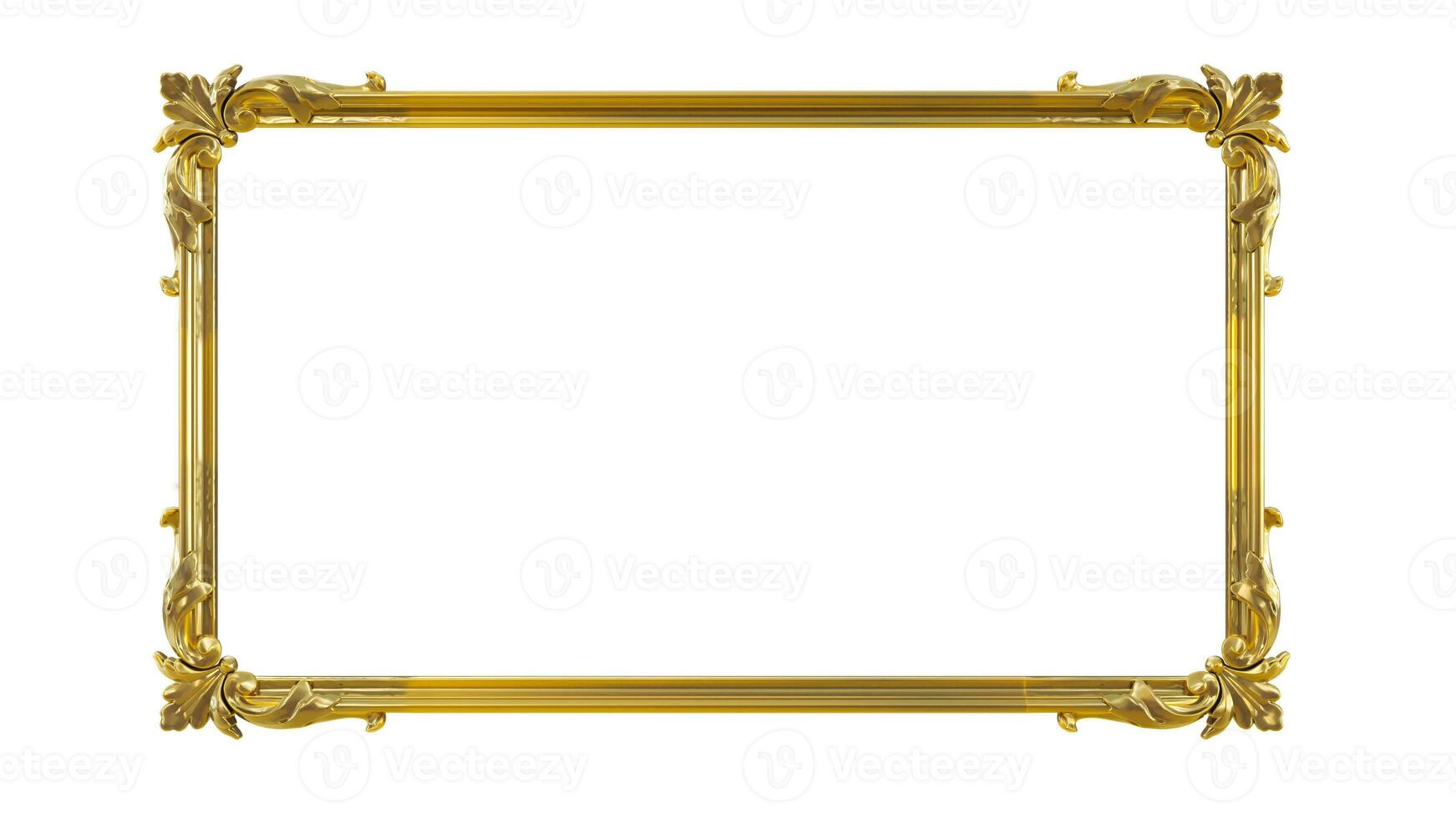 3D render of Decorative golden vintage frames, Golden baroque frame on transparent background. photo