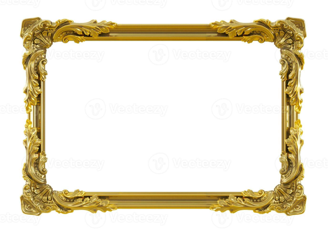 3D render of Decorative golden vintage frames, Golden baroque frame on transparent background. photo