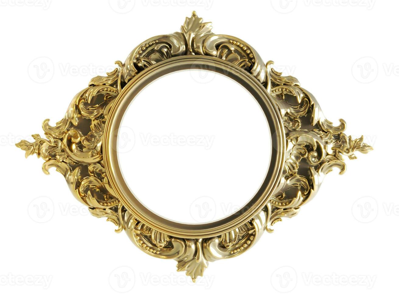 3D render of Decorative golden vintage frames, Golden baroque frame on transparent background. photo