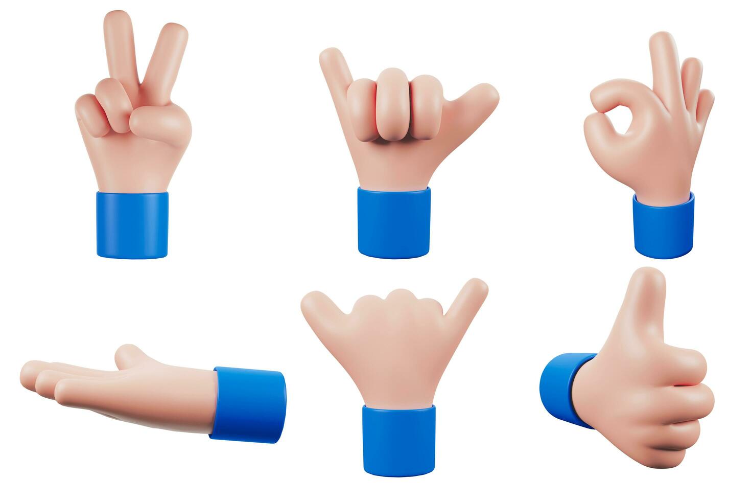 collection Hands Gesture, cartoon friendly, funny style isolated on white background, 3D rendered image. photo
