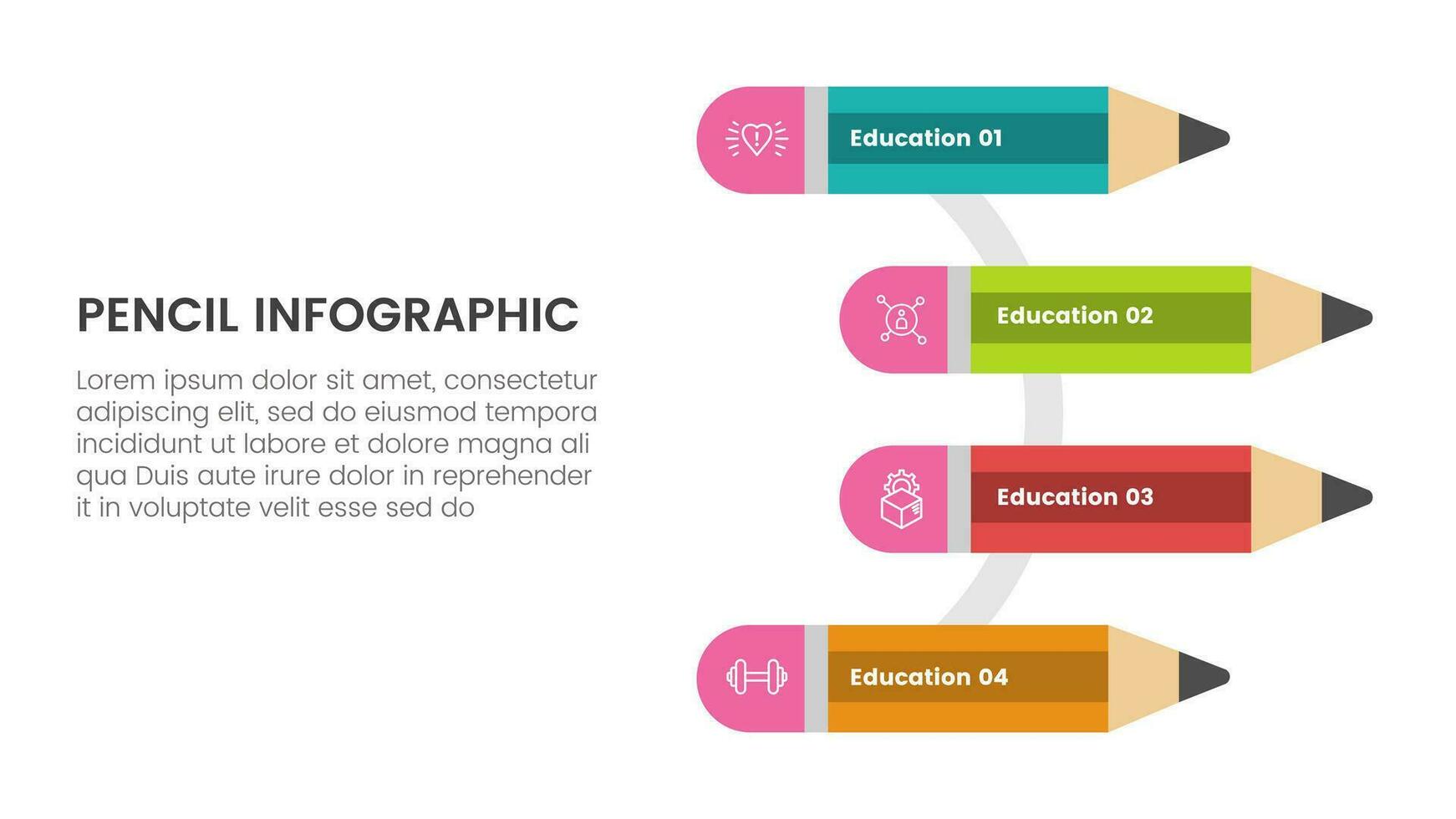 pencil education infographic 4 point stage template with pencil on circle shape for slide presentation vector