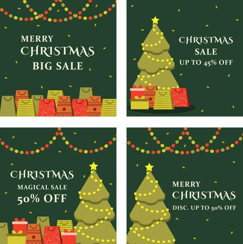 green christmas template set promotion vector
