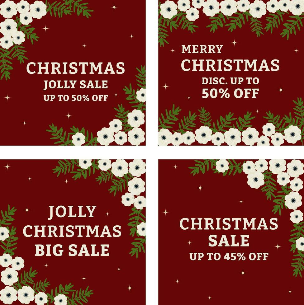 floral christmas templates set for social media vector