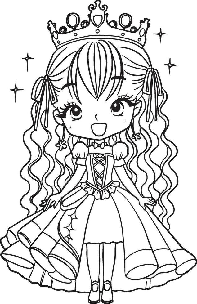 Cartoon fantasy princess beautiful coloring pages vector