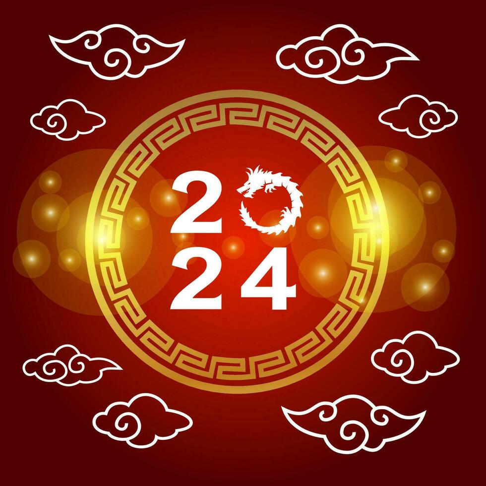 happy chinese new year 2024 with cloud line elements vector