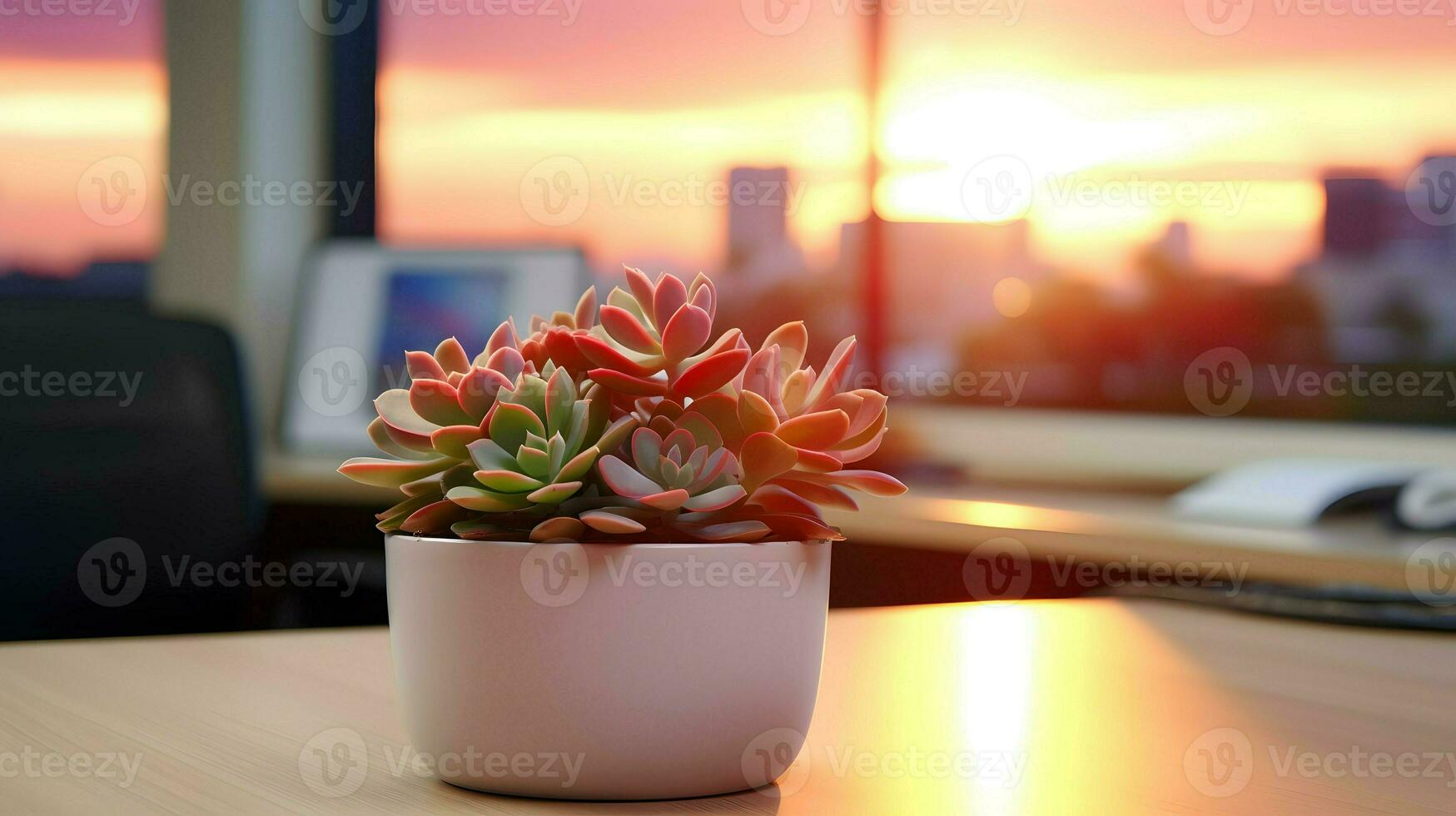 AI generated Flower pot on a office desk, succulent cactus vase, Generative AI photo