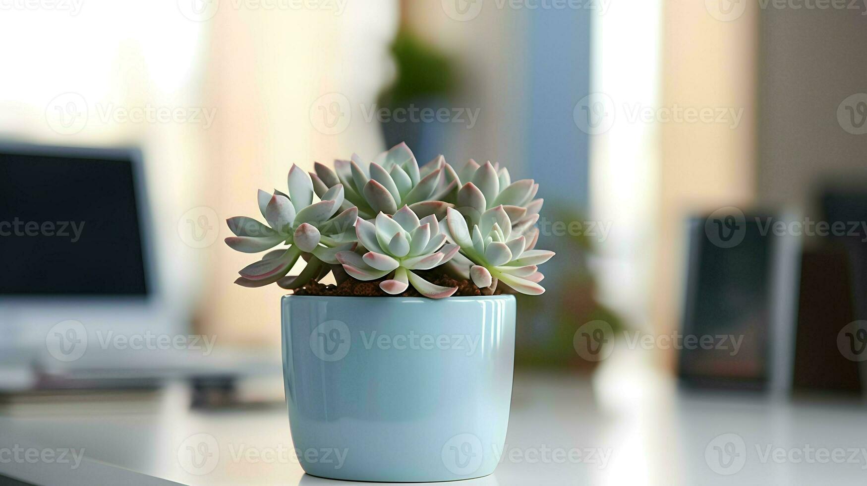 AI generated Flower pot on a office desk, succulent cactus vase, Generative AI photo