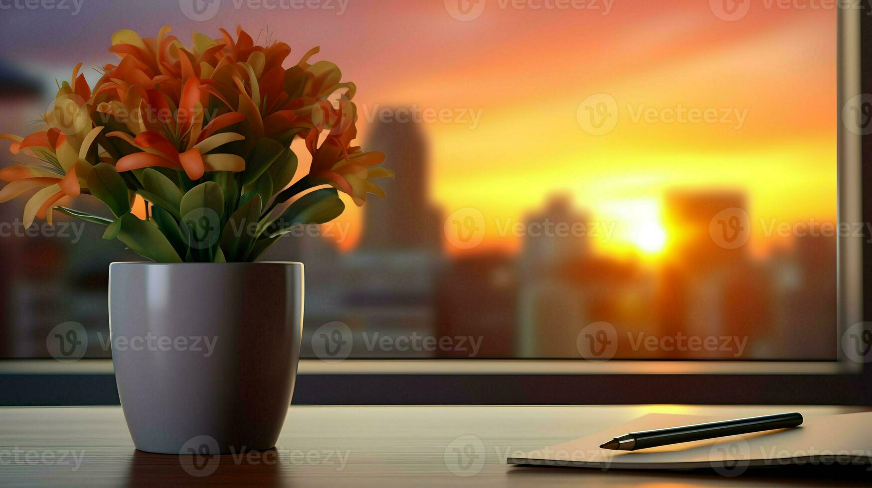 AI generated Flower pot on a office desk, succulent cactus vase, Generative AI photo