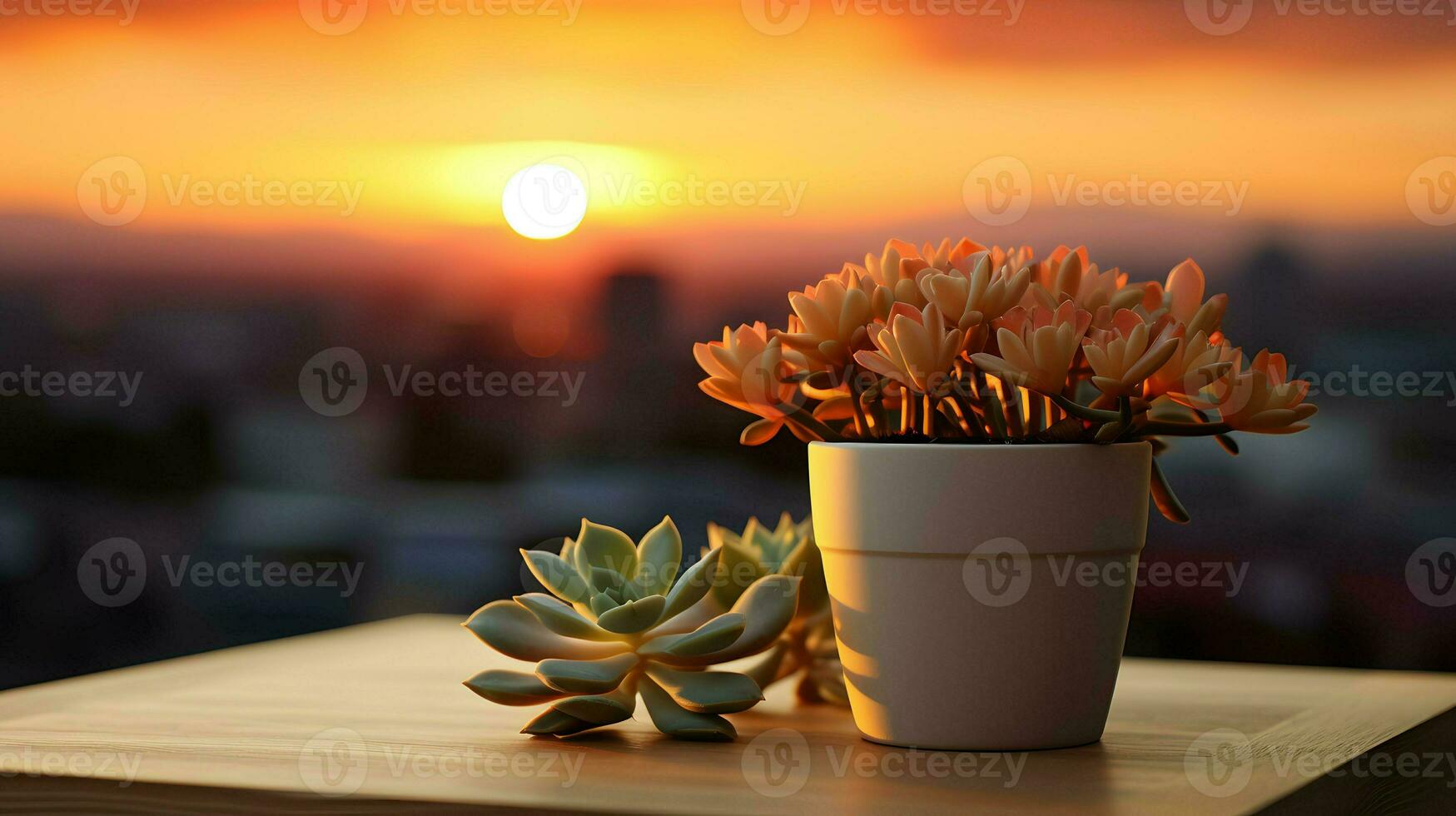 ai generado flor maceta en un oficina escritorio, suculento cactus florero, generativo ai foto