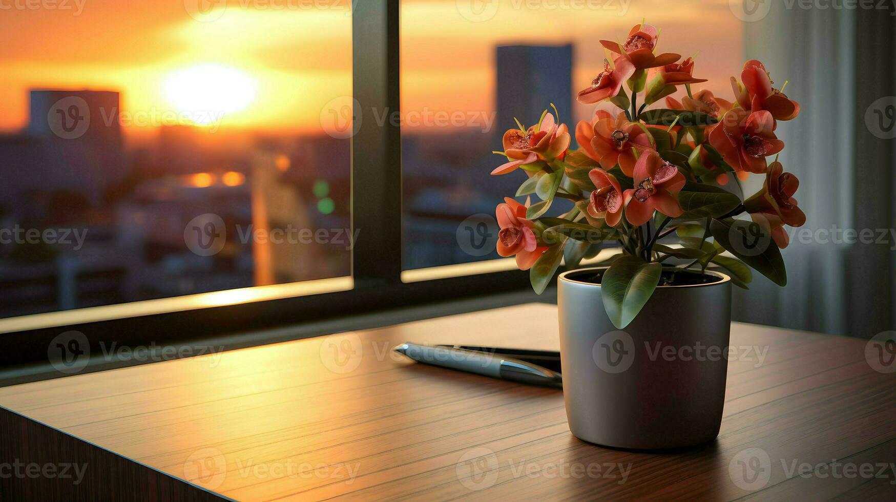 ai generado flor maceta en un oficina escritorio, suculento cactus florero, generativo ai foto