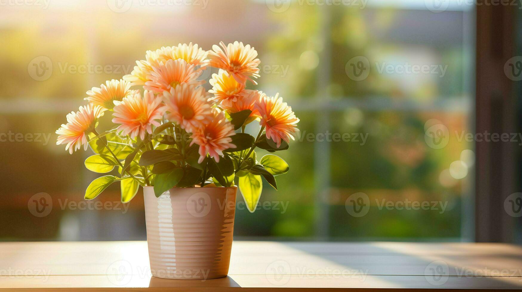 AI generated Flower pot on a office desk, succulent cactus vase, Generative AI photo