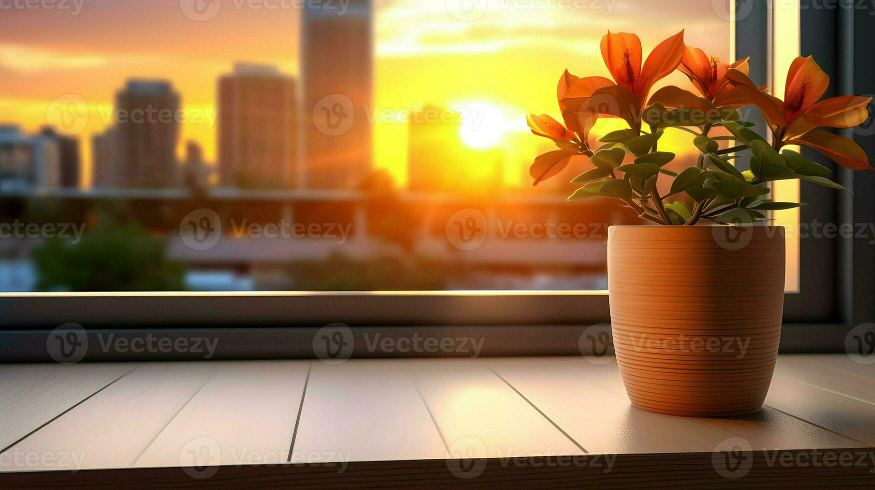 AI generated Flower pot on a office desk, succulent cactus vase, Generative AI photo