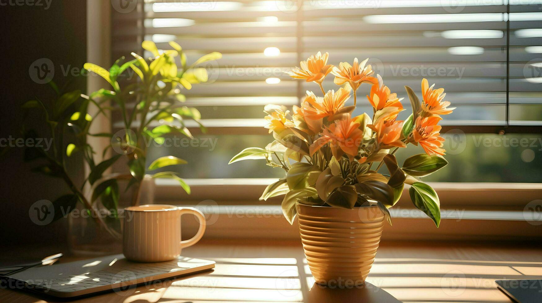 AI generated Flower pot on a office desk, succulent cactus vase, Generative AI photo