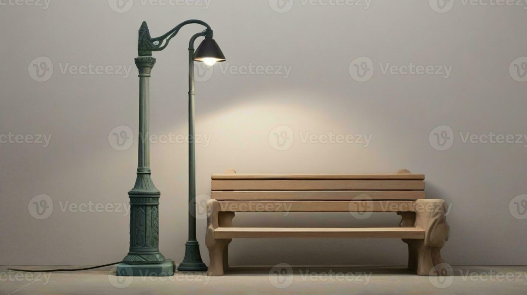 AI generated Clay model of sitting bench and lamp post photo