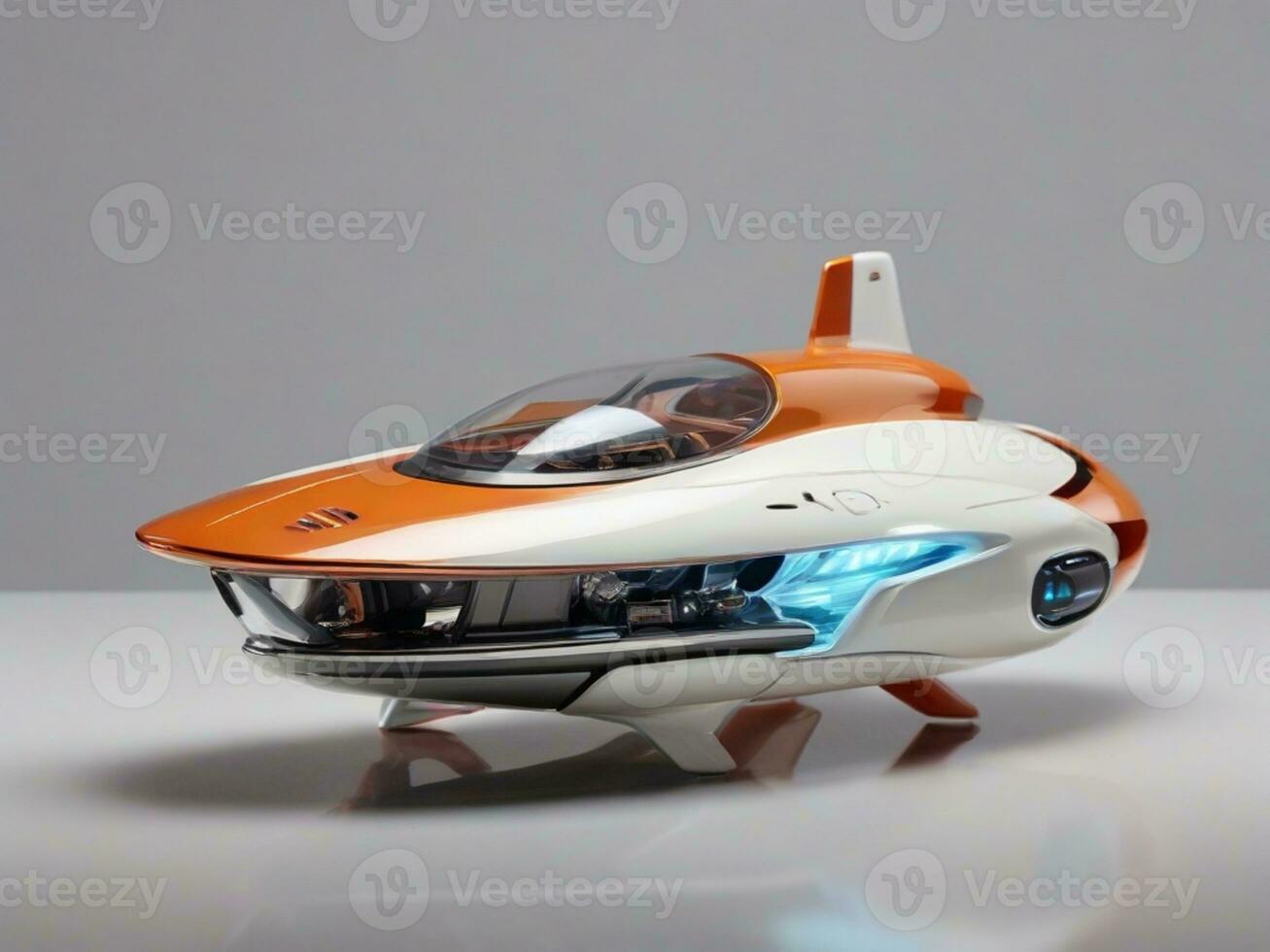AI generated Futuristic Miniature Flying Car, Spaceship, air taxi Model Design photo