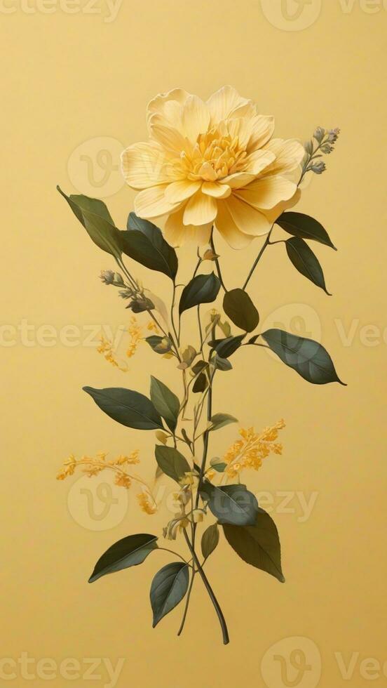 AI generated Beautiful Flowers with leaves and dews with Solid Background photo