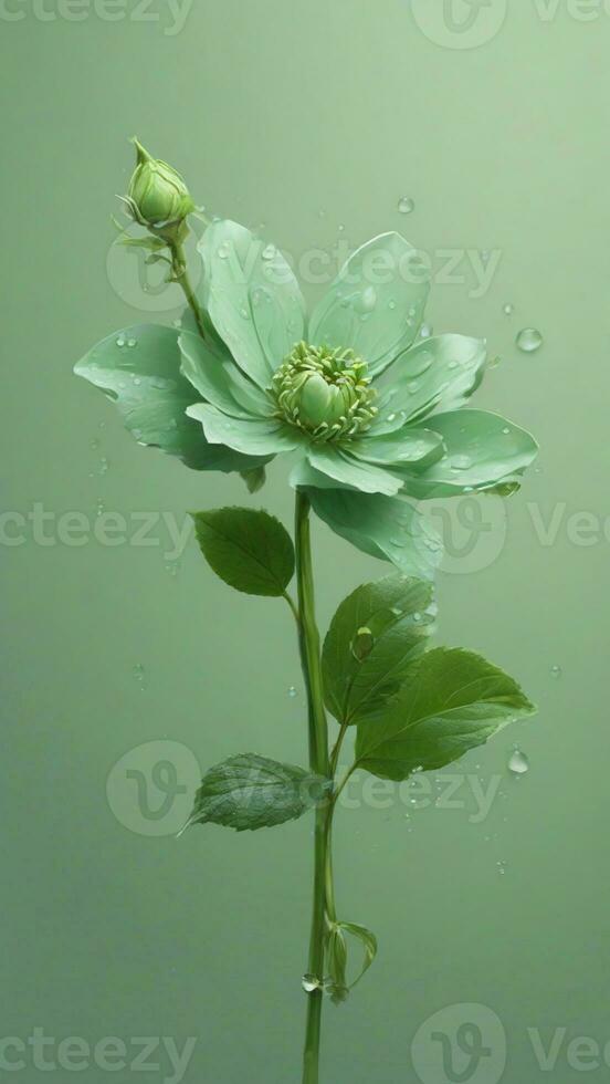 AI generated Beautiful Flowers with leaves and dews with Solid Background photo