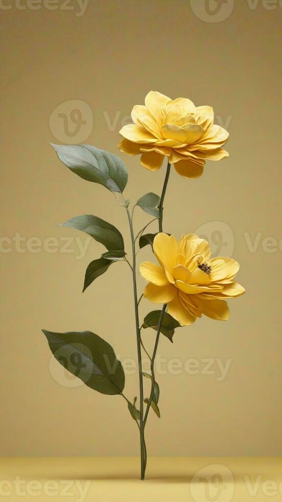 AI generated Beautiful Flowers with leaves and dews with Solid Background photo