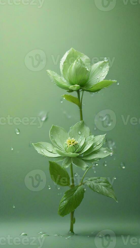 AI generated Beautiful Flowers with leaves and dews with Solid Background photo