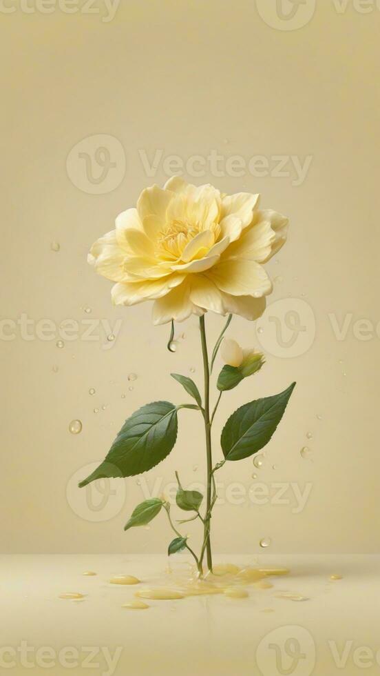 AI generated Beautiful Flowers with leaves and dews with Solid Background photo