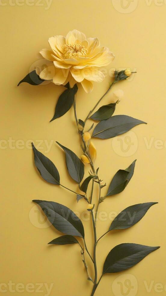 AI generated Beautiful Flowers with leaves and dews with Solid Background photo