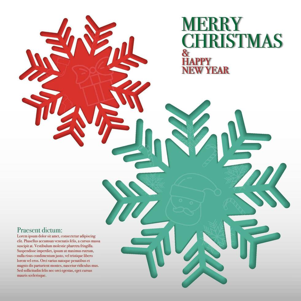 vibrante y festivo Navidad nieve copos tarjeta postal ilustración, Perfecto para extensión fiesta alegría. caracteristicas tradicional elementos con un moderno girar, el concepto de Navidad, nuevo año y festival vector