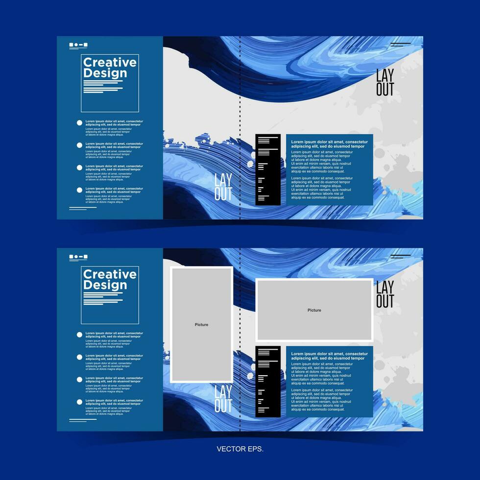 a blue and white brochure template with a wave pattern vector