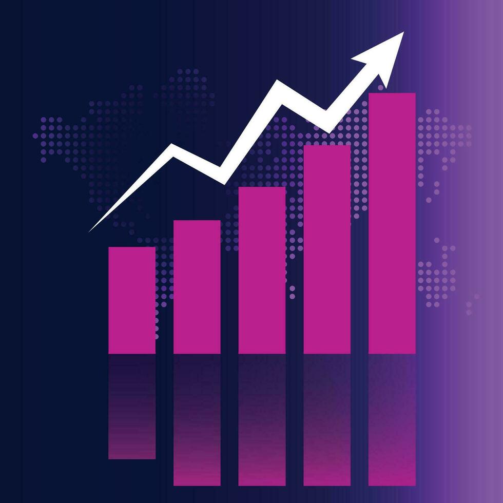 Free vector colorful business growth up chart with world map black background