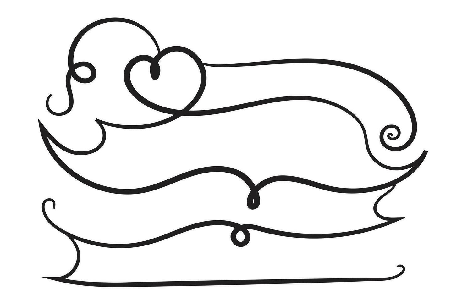 Hand drawn curly hearts scroll Line Calligraphic writing outline