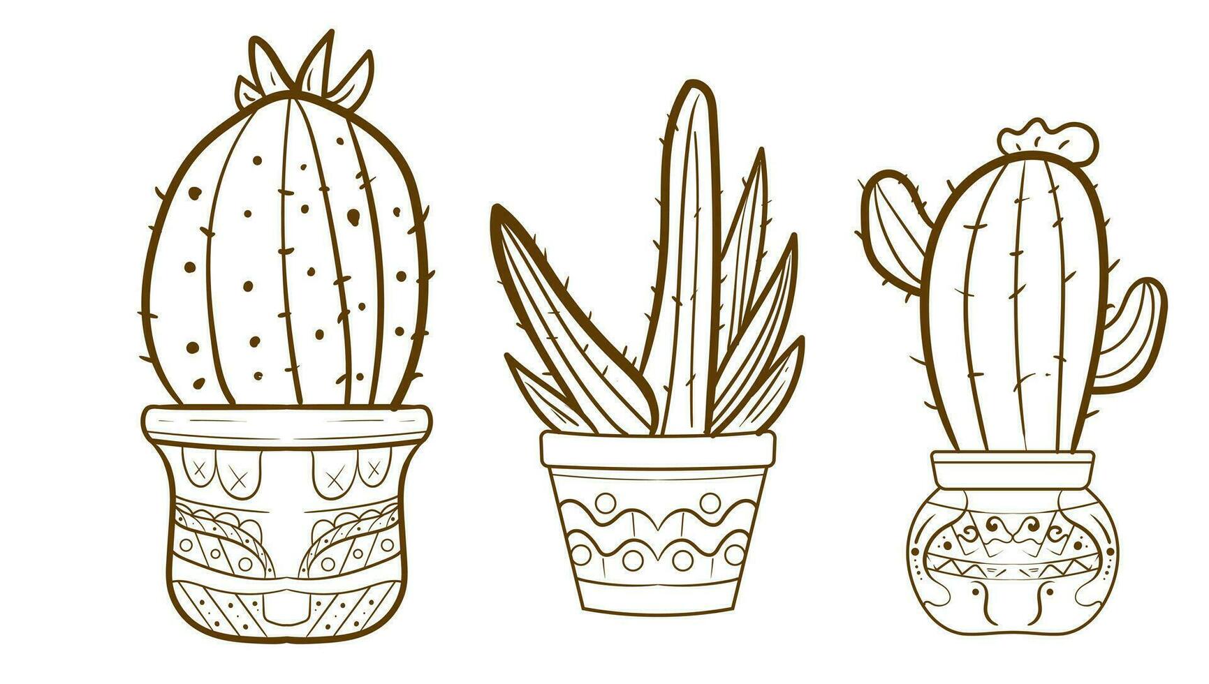 Hand drawn outline cactus set. Cactus plants nature elements cactus outline sketch. cactus drawing. cactus plants line art background. vector