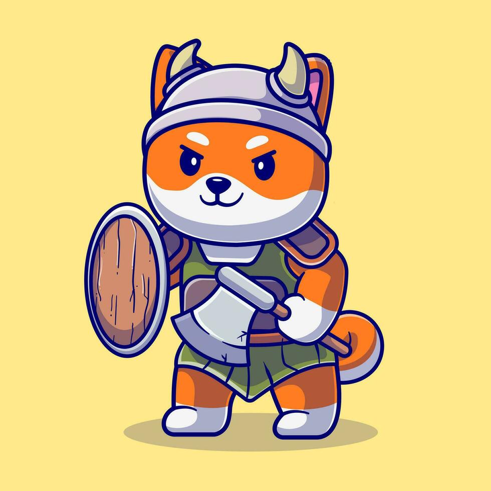 linda shiba inu perro Caballero vikingo dibujos animados vector icono ilustración. animal Moda icono concepto aislado prima vector. plano dibujos animados estilo