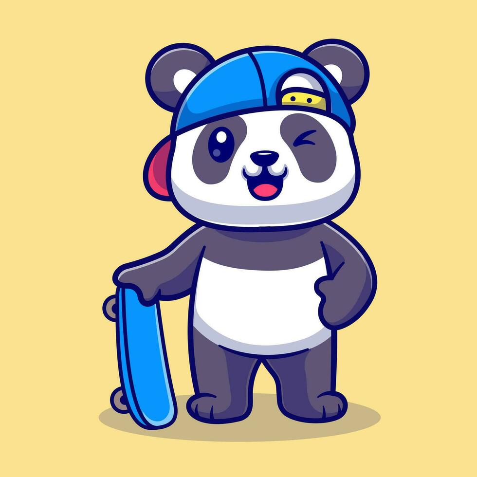 Cute Panda With Skateboard Cartoon Vector Icon Illustration.  Animal Sport Icon Concept Isolated Premium Vector. Flat  Cartoon Style