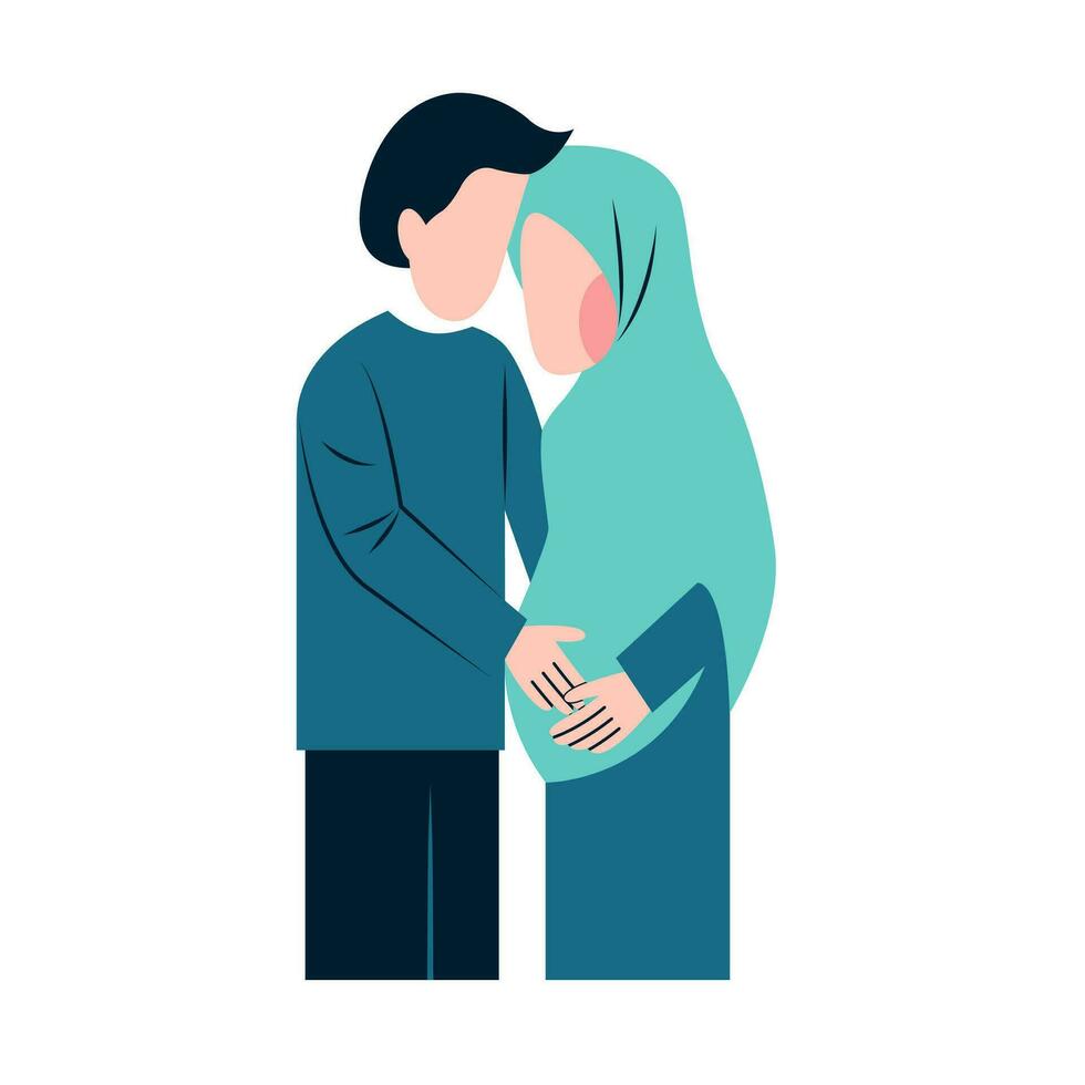 Muslim Pregnant Couple Flat Illustration vector
